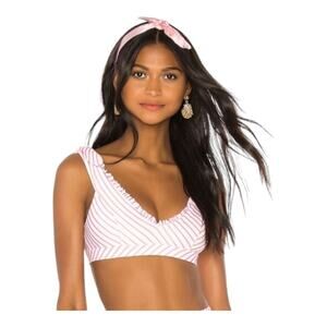 Tularosa Revolve Em Ruffed Bikini Top in Pink & White Stripe Swim Women's S